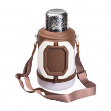 Термос Vacuum Cup 1.5 літра з ремінцем і складною ручкою коричневий HP-14-21V
