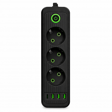 Мережевий фільтр-подовжувач 3 розетки 3хUSB-A 1xUSB-C 5м чорний HP-5-36