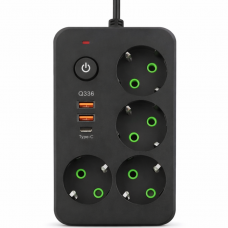 Мережевий фільтр-подовжувач 4 розетки 2xUSB-A 1xUSB-C 5м чорний HP-5-48