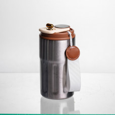 Термочашка Coffee 400 мл з ремінцем та датчиком температури, коричневий  Yiwu HP-GM-1