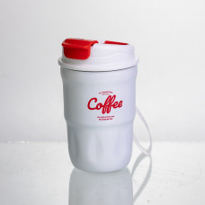 Термочашка "Coffee" 400 мл з ремінцем та відкидною кришкою-клапаном, білий Yiwu HP-GM-19