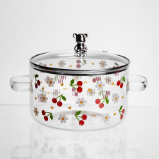 Каструля скляна Cherry 1.8 л з металевим ведмедиком на кришці Yiwu HP-GP-32 Каструля скляна Cherry 1.8 л з металевим ведмедиком на кришці Yiwu HP-GP-32