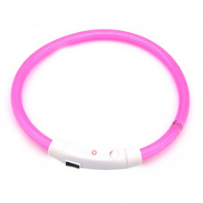 Светодиодный LED ошейник L-18 USB светящийся водоотталкивающий для собак и котов  Pink L