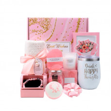Подарочный набор Spa Gift Basket Set 01 8 предметов термостакан мыло бомбочка соль для ванны ароматическая свеча открытка резинка браслет Pink