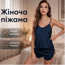 Комплект женской пижамы 2299 Синий атласная майка с шортами XL