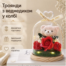 Розы с мишкой в колбе с LED подсветкой ночник на батарейках Red Розы с мишкой в колбе с LED подсветкой ночник на батарейках Red