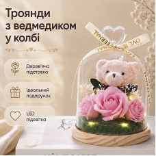 Розы с мишкой в колбе с LED подсветкой ночник на батарейках Pink Розы с мишкой в колбе с LED подсветкой ночник на батарейках Pink