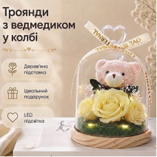Розы с мишкой в колбе с LED подсветкой ночник на батарейках Champagne Розы с мишкой в колбе с LED подсветкой ночник на батарейках Champagne