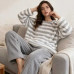 Комплект женской пижамы Stripes Серый рубашка с длинным рукавом и штанами одежда для дома теплый флисовый L