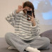 Комплект женской пижамы Stripes Серый рубашка с длинным рукавом и штанами одежда для дома теплый флисовый L