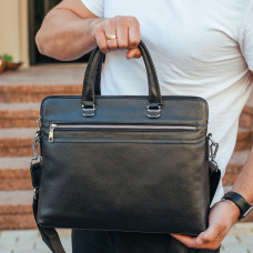 Шкіряна чоловіча ділова сумка 38x29x8, папка портфель для роботи  Tiding Bag 30987 чорна