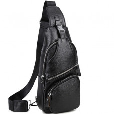 Чоловіча шкіряна сумка-слінг 17х32х7, бананка для роботи та офісу TIDING BAG - MK-96303 чорна