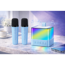 Портативная Bluetooth колонка K18 с LED подсветкой 2 микрофона Голубой Портативная Bluetooth колонка K18 с LED подсветкой 2 микрофона Голубой