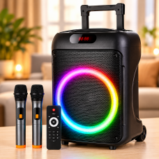 Портативная Bluetooth-колонка Wireless Speaker TTD-1209 / Акустическая ситсема 12" с RGB-подсветкой 40 Вт + 2 беспроводных микрофона Портативная Bluetooth-колонка Wireless Speaker TTD-1209 / Акустическая ситсема 12" с RGB-подсветкой 40 Вт + 2 беспроводных микрофона