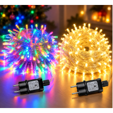 Гирлянда 100 LED разноцветная на белом проводе 220V / Светодиодная гирлянда-нить