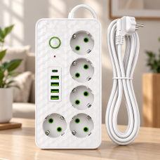 Белый Сетевой фильтр на 5 розеток HG-2505 / Удлинитель на 2м 4×USB+Type-C черный / Фильтр сетевой 2500Вт