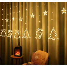 Гирлянда Штора с формами колокольчик, елка, олень 12 PCS light