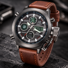 Часы AMST Watch Коричневый / Часы водостойкие со стальным корпусом / Аналоговые наручные часы