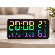 Часы GH0750 RGB настенные, настольные / часы с пультом на USB / Часы календарь, будильник, t°, влажность