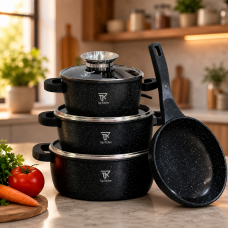Черный Набор кастрюль и сковорода Top Kitchen TK-00076 с антипригарным покрытием 7 предметов + 6 силиконовых прихваток Черный Набор кастрюль и сковорода Top Kitchen TK-00076 с антипригарным покрытием 7 предметов + 6 силиконовых прихваток