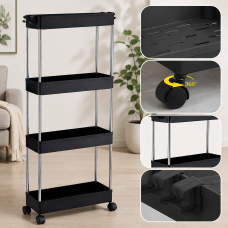 Этажерка напольная на колесиках only Black AND 220-4  / Полка напольная на колесах / Передвижной органайзер 4 полки
