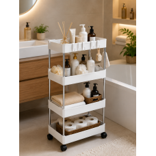 Этажерка на колесах 4 полки напольная белая Storage rack  AND906