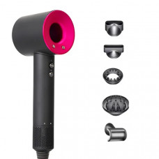 Фен с 5 разными насадками для сушки и укладки hair dryer fan серо-розовый Фен с 5 разными насадками для сушки и укладки hair dryer fan серо-розовый