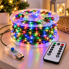 Гирлянда Роса 100 м 1000 LED разноцветная MULTI / Гирлянда с USB и пультом ДУ, зеленая проволока / LED-декор Гирлянда Роса 100 м 1000 LED разноцветная MULTI / Гирлянда с USB и пультом ДУ, зеленая проволока / LED-декор