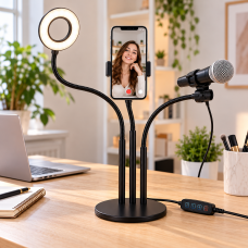Набор блоггера 3в1 / Гибкий штатив с Led кольцом Ring Light + держатели для телефона и микрофона на подставке / Настольный штатив Набор блоггера 3в1 / Гибкий штатив с Led кольцом Ring Light + держатели для телефона и микрофона на подставке / Настольный штатив