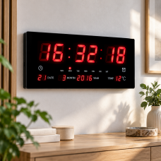 Часы CW 4622 красные / Настенные LED часы с красной подсветкой черные / Электронные светодиодные часы с термометром и календарем
