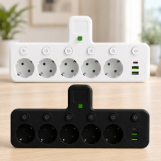 Сетевой фильтр 5 розеток + USB/адаптер на 5 розеток + USB с индивидуальными кнопками и LED-подсветкой Сетевой фильтр 5 розеток + USB/адаптер на 5 розеток + USB с индивидуальными кнопками и LED-подсветкой